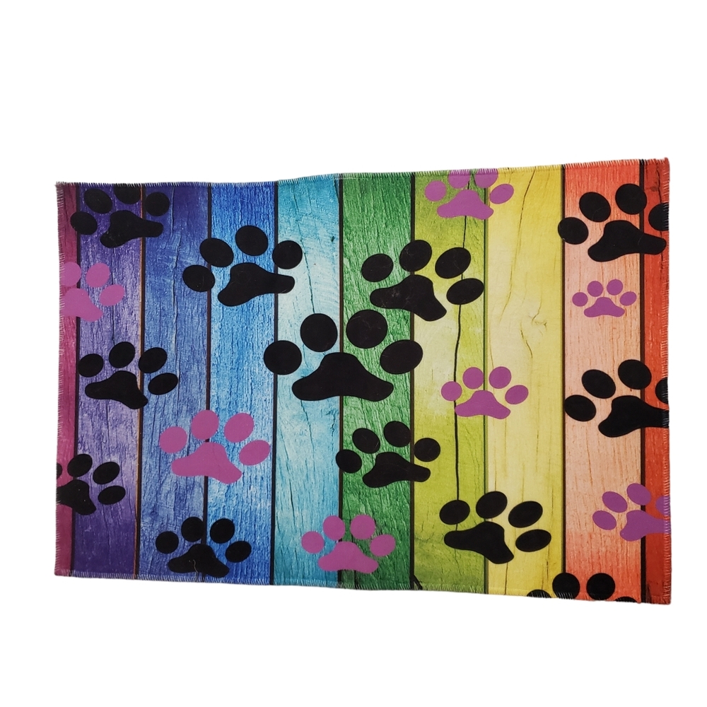 Rainbow cat dog paw print mat